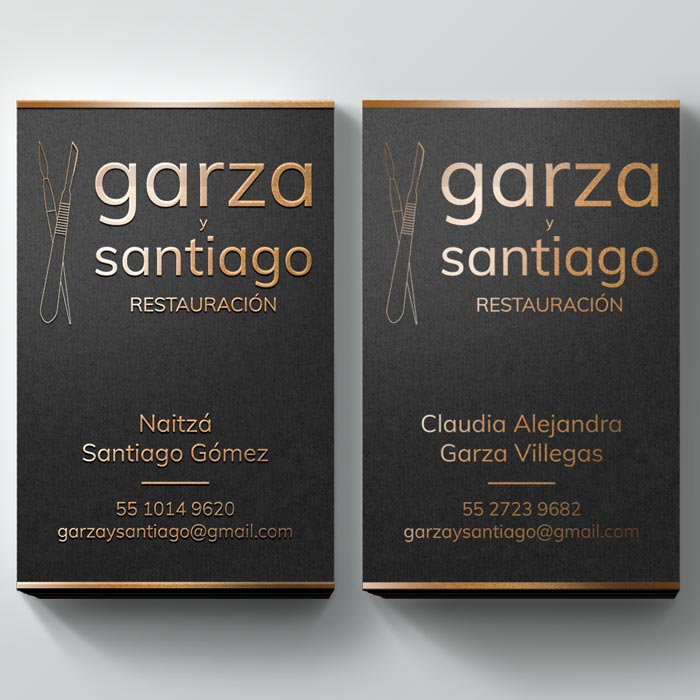 Logo y tarjetas de presentación para Garza y Santiago Restauración